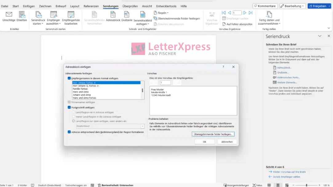 Adressblock & Platzhalter