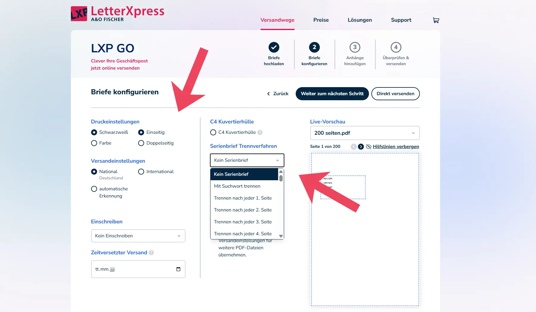 Einstellungen & Trennung