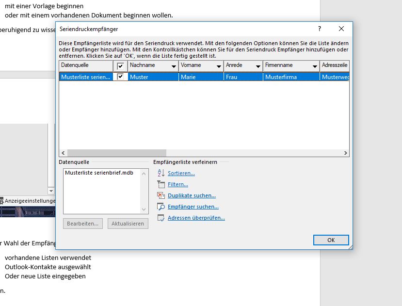 Es wird gezeigt wie die Seriendruckempf&auml;nger Konfiguriert werden