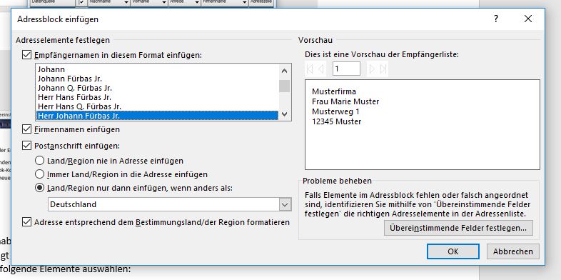 Es wird gezeigt wie man das Adresselement festlegt