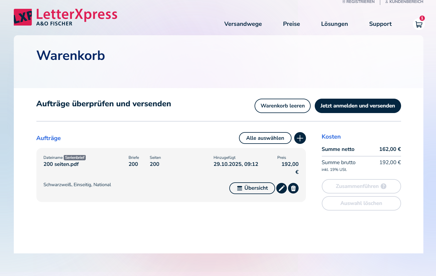 Warenkorb & Versand